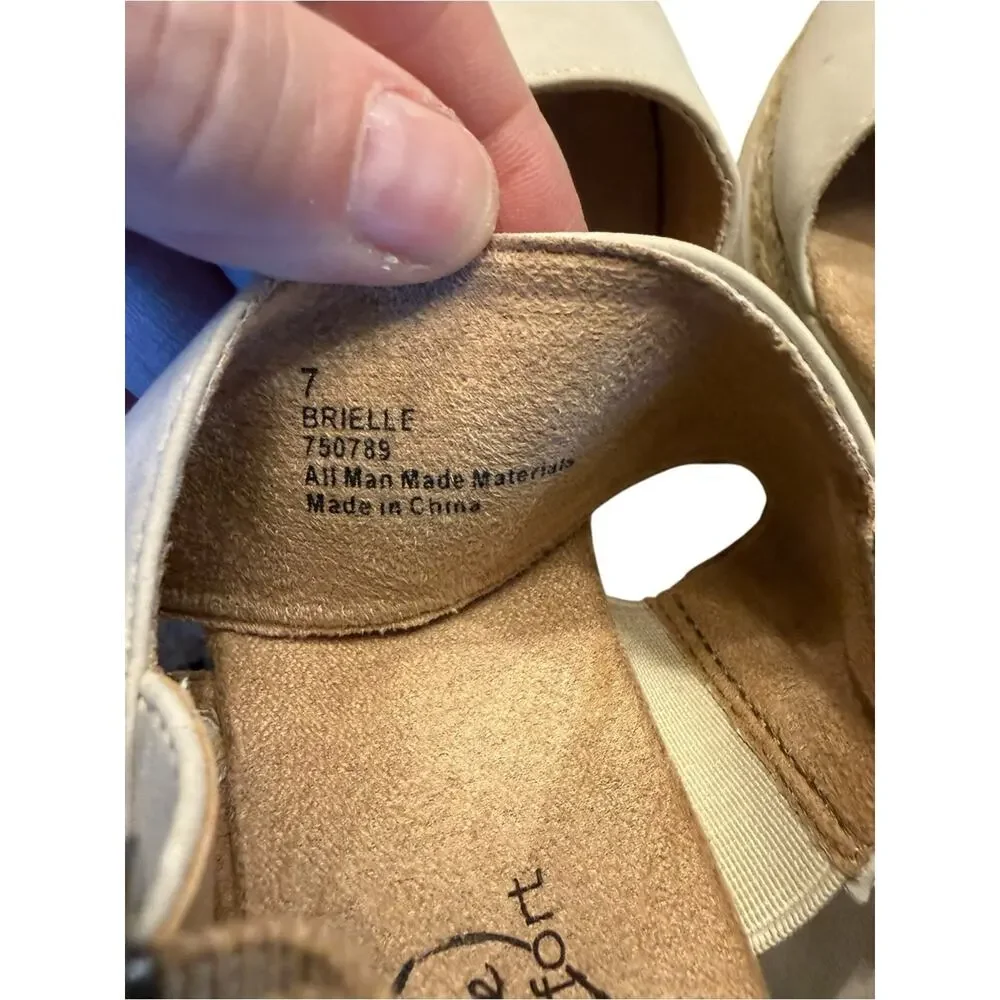 Life stride Brielle Women's Size 7 Cream Dual-Strap Slingback Wedge Sandals